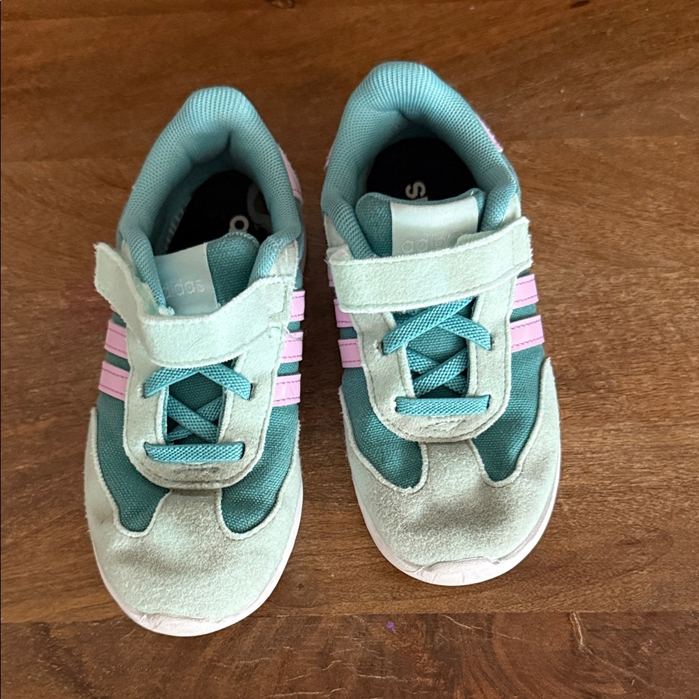 adidas Kids Mint Green and Pink Velcro Sneakers